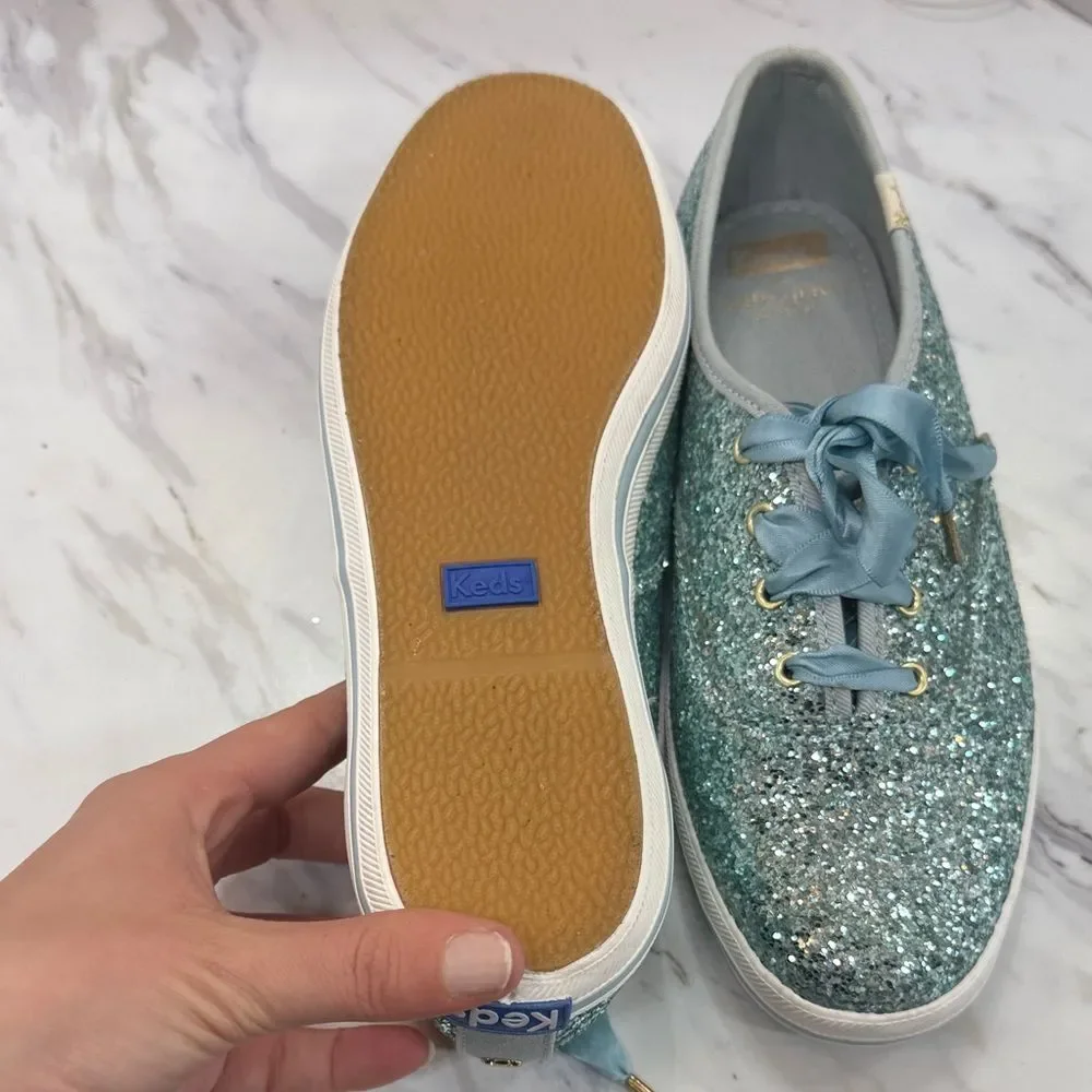 Glittery Teal Sneakers with Satin Laces
